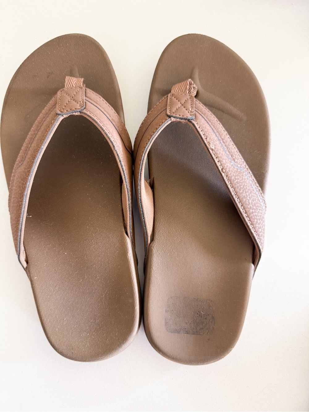 Brown Leather-Style Flip Flop Sandals